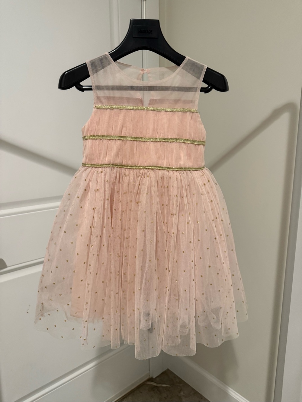 Girls Pink Tulle Party Dress with Gold Accents 4T